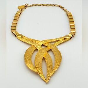 RARE Vintage Vendome Gold Plated Myriad Textured Fire Torch Art Necklace HUGE